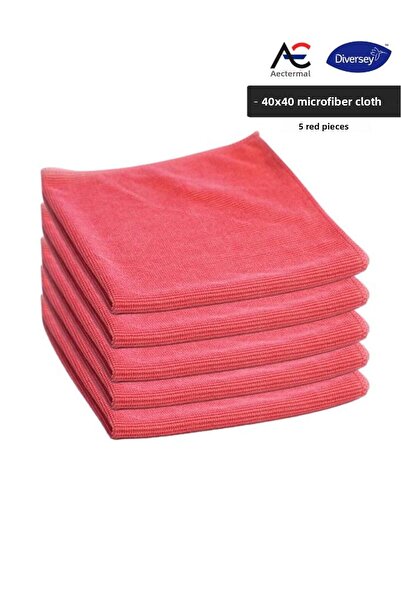 Diversey قماش تنظيف من الألياف الدقيقة Solare Microjet مقاس 40 × 40 سم 5 قطع قماش أحمر