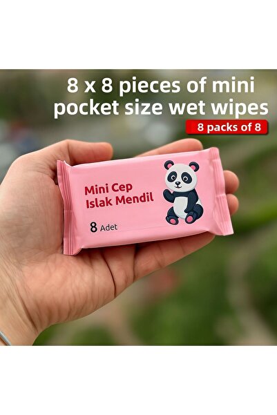 ARVALE 64 ورقة (8 عبوات) مناديل مبللة صغيرة محمولة وحقيبة جيب محمولة للسفر وا...