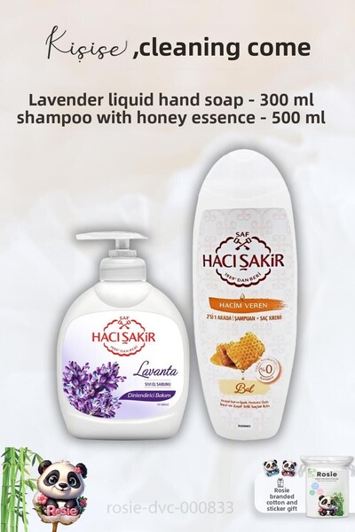 Hacı Şakir Lavender 300 ml Relaxing Liquid Soap - Honey Shampoo 500 ml and ROSIE