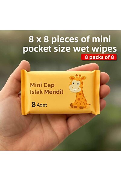 ARVALE 64 ورقة (8 عبوات) مناديل مبللة صغيرة محمولة وحقيبة جيب محمولة للسفر وا...