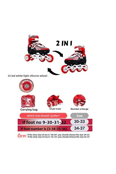 YILDIRIM OYUNCAK Silicone Roller Skates Adjustable Roller Skates Lighted Children's Skates - Set of 2 with Knee Pad and Elbow Pad Protection