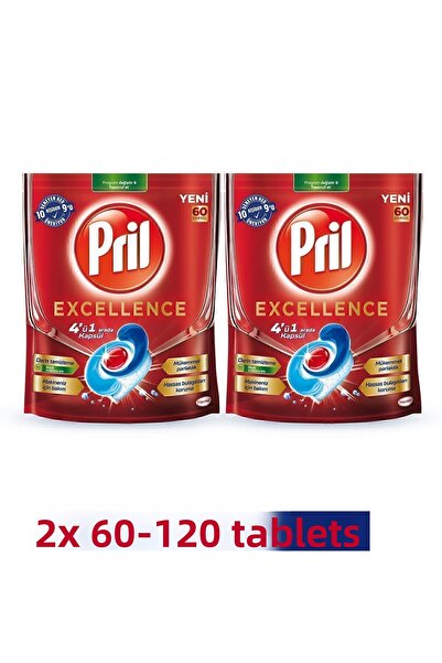 Pril Excellence 4 in 1 120 Capsules (Pack of 2X60) - Powerful Dish Clean