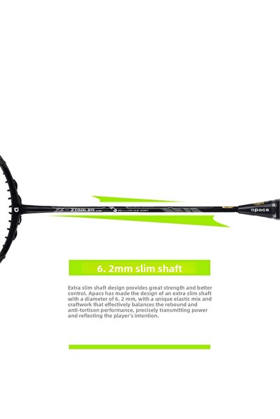 Apacs Z-ziggler Lite Badminton Racket | 33lbs | 76g | Slim Shaft | Unstrung | Full Cover | Black