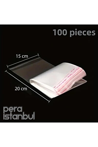 Pera İstanbul 100 قطعة 15x20 أكياس بلاستيكية شفافة ذاتية اللصق قابلة للإغلاق