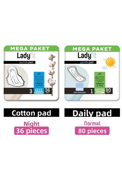 Lady Fit Ladyfit Cotton Pad Mega - 36 Night, 80 Daily