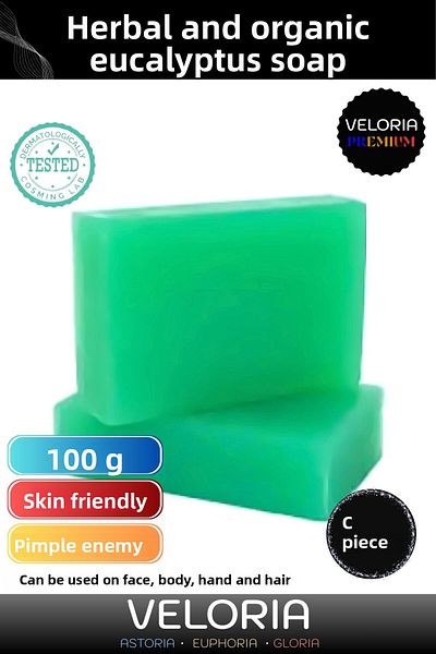 Veloria Premium 100% Natural Organic Facial Hair Body Skin Balancing Collagen Effective Eucalyptus Soap 5 Pieces