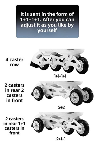 Telvesse Skates with Bag Double Row Adjustable Wheels Adjustable Size Practice Children Junior Skates Black 8888