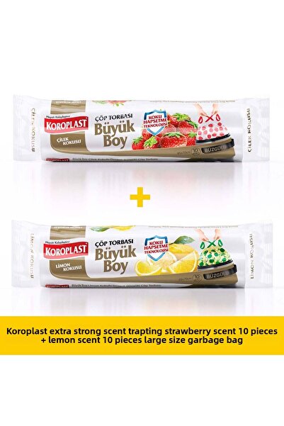 Koroplast 10 قطع × 1 أكياس قمامة كبيرة برباط الفراولة ورباط الليمون