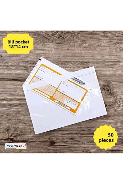 COLORPAK 50 جيبًا شفافًا لبطاقات الشحن - لاصق 18x14 سم
