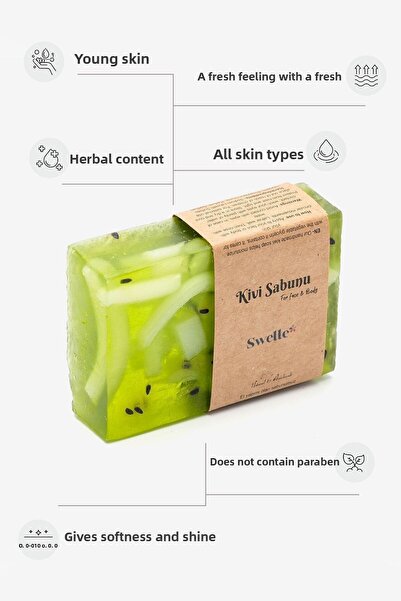 SWELLE صابون العناية بالبشرة بخلاصة الكيوي الطبيعي مع تأثير التقشير وحبوب الكيوي