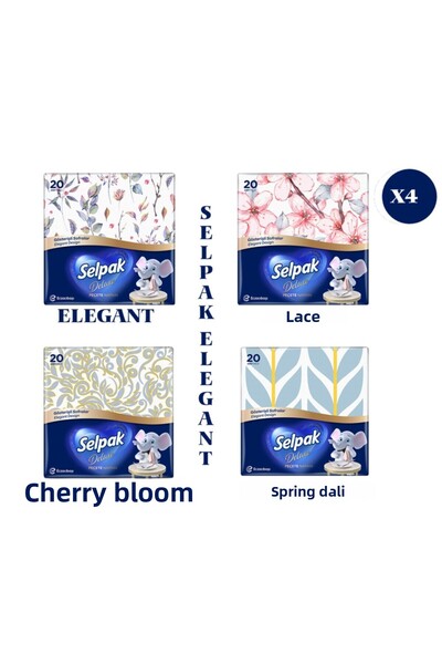 Selpak منديل منقوش بتصميم أنيق فاخر 4 عبوات