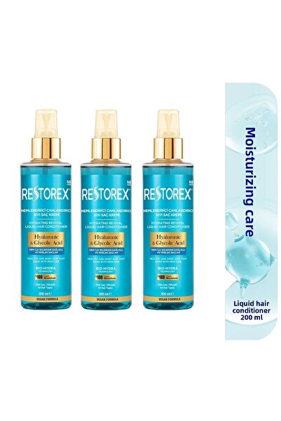 Restorex Hydra Moisturizing Revitalizing Care Liquid Conditioner 3X200 ml - Hyal.Asid Glycoic Acid Sulfate Free