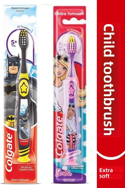 Colgate فرشاة أسنان باربي وباتمان للأطفال من عمر 5 سنوات فما فوق للأولاد والبنات