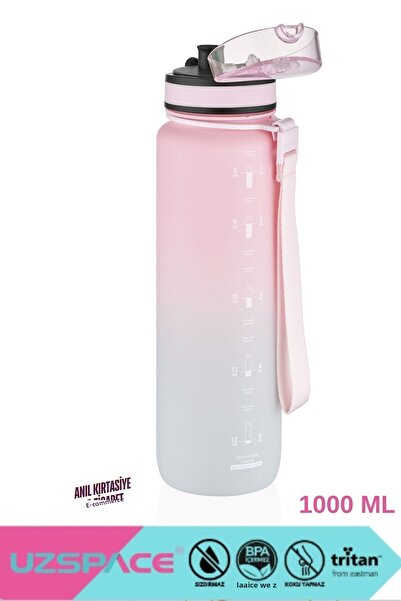 Uzspace زجاجة مياه تحفيزية كبيرة الحجم سعة 1000 مل - زجاجة مياه سوفت تاتش تريتان مزدوجة اللون