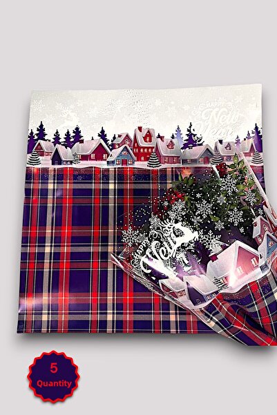 COLORPAK New Year's Plaid Print Floral Bouquet Paper - 55X55Cm (5 Pcs)