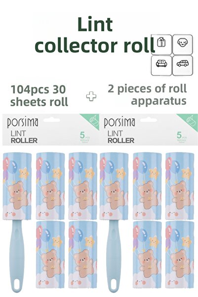 Porsima 3105 Ролка за котешка и кучешка козина + 10 ролки + 2 дръжки Общо 300 листа Синьо