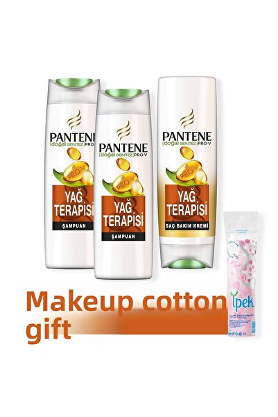Pantene Natural Synthesis Oil Therapy - 500 ml x 2 Shampoo + 470 ml Hair Care Conditioner + Make-up Cotton Gift