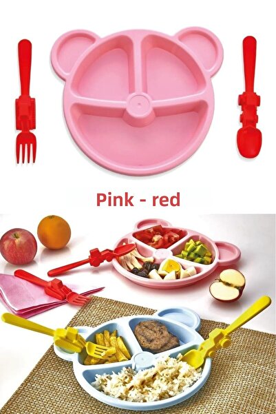 lawrenceshop طبق تقديم الطعام مع حجرة وردية، طقم ملاعق شوكة حمراء - ضمان لمدة...