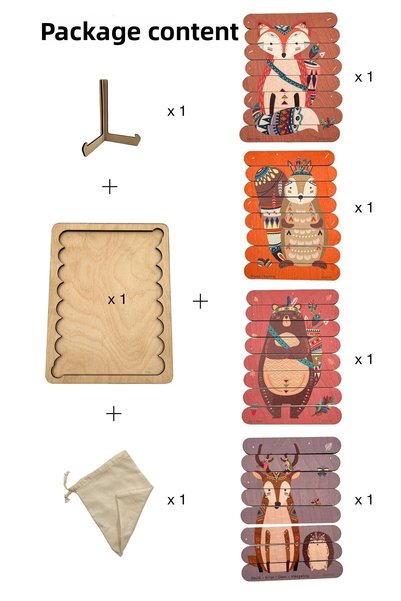 zoziva Montessori educational wooden puzzle economic toy set 4 different puzzle fox,rabbit,bear,deer 35pieces