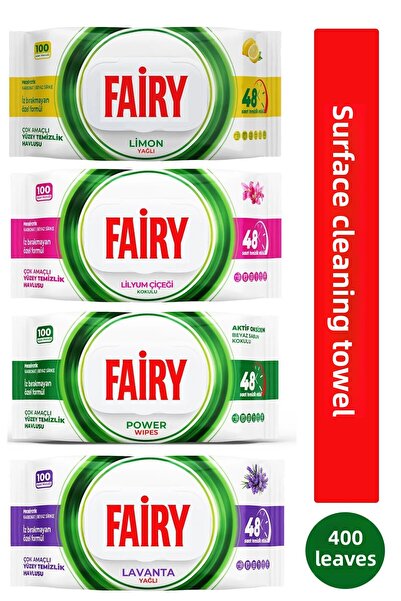Fairy منشفة تنظيف متعددة الأغراض 100 ورقة × 4 قطع (لافندر، باور وايبس، ليمون،...