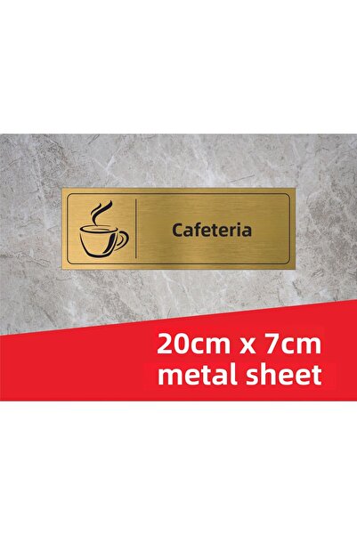 ALFA REKLAM AJANSI صفيحة معدنية ذهبية مع كتابة وشعار كافيتيريا 20×7 سم