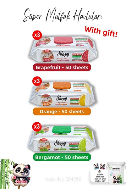 Sleepy منشفة مطبخ سوبر برتقال و جريب فروت و برغموت 50 × 3 (450 ورقة) و قطن روزي