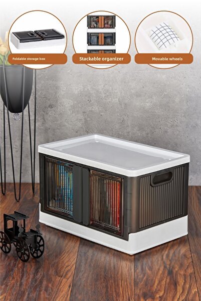 Vienev Folding Stackable Double Lid Organizer Box Anthracite