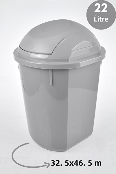 Melkan Home Round Trash Can, Gray Trash Can with Movable Lid, Round Trash Can with Lid 22 Liters 32.5X46.5 cm