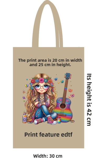 ilkadimbuklet 46 Thread Dtf Printed Cloth Bag – 30X42 cm Raw Cloth with Handle
