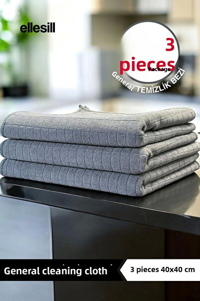 Ellesill 30 Packs Wholesale Microfiber Gray Color Checkered General Cleaning Cloth 3 Pcs - 40X40 cm