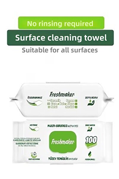 fresh marker فريش ميكر 100 عبوة مناديل مبللة خضراء - خل أبيض كربوناتي (رخام-خشب-معدن-سيراميك)