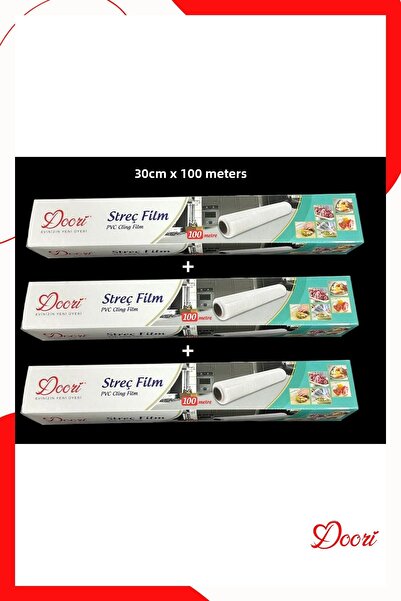 Doori 3 قطع من غشاء تغليف الطعام - 30 سم × 100 متر لحماية نضارة الطعام، مجموع...