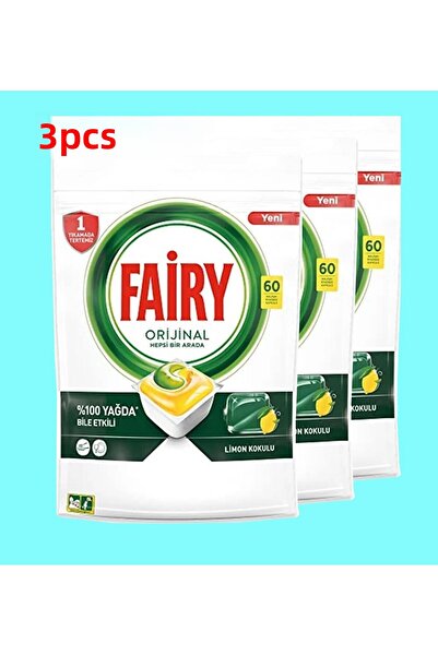 Fairy منظف برائحة الليمون - 3 × 60 كبسولة، واحد في واحد لغسالة الأطباق
