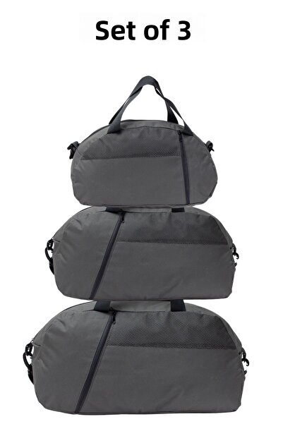 MUCCO 3-Piece D Gray Suitcase Front Pocket Adjustable Shoulder Strap Hand Tra...