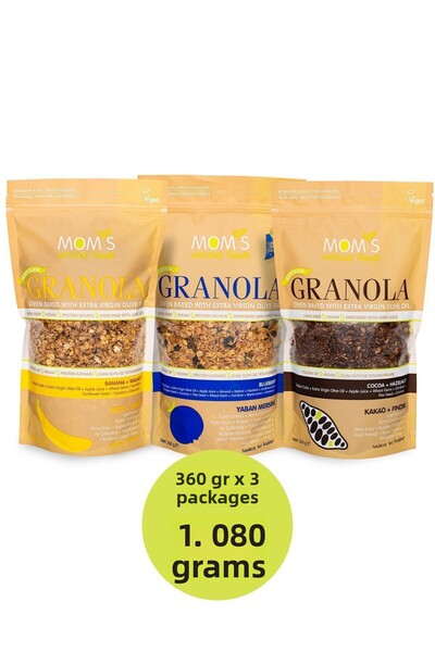 Mom's Natural Foods 3 عبوات جرانولا موز-جوز 360 جم / توت 360 جم / كاكاو-فنديك...