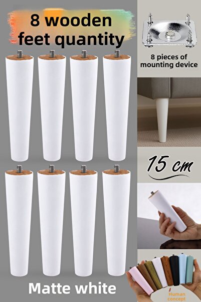 GLASWEN 8 Pieces Wooden Legs 15 cm White M8 Screwed Connection Apparatus Furniture Sofa Sofa Support Leg