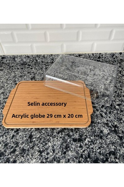 selinaksesuar طقم تقديم مع حامل خشبي من الأكريليك الرابع، وعاء كيك، حاوية تخزين