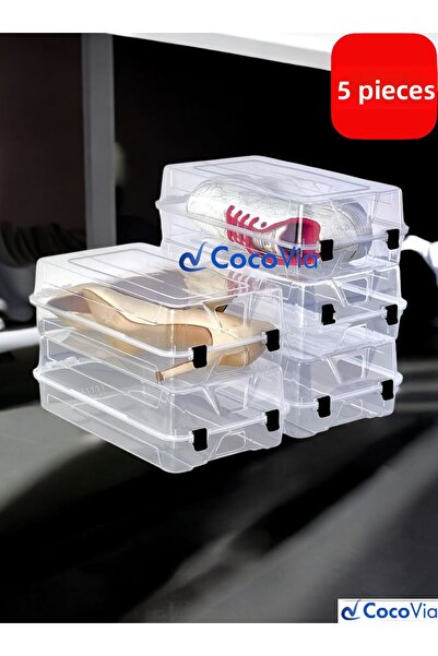 CocoVia (5 Pieces) Stylish Women's Shoe Box |   Transparent Shoe Storage Orga...
