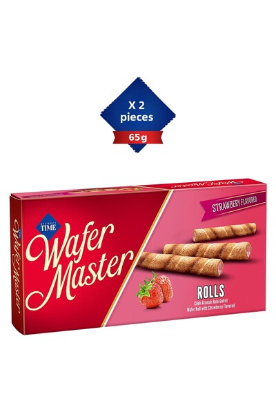 Çizmeci Time وافل ماستر رولز بنكهة الفراولة 65 جرام 2 قطعة
