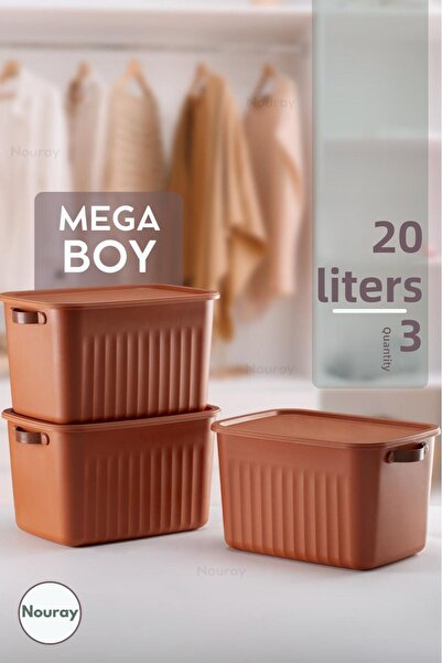 nouray مجموعة من 3 صناديق تنظيم متعددة الأغراض سعة 20 لترًا بغطاء، منظم بلاط