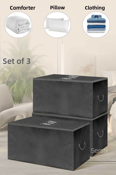 Serstil 3 Pieces - Large Black Storage Bag - 74 x 46 x 46 cm