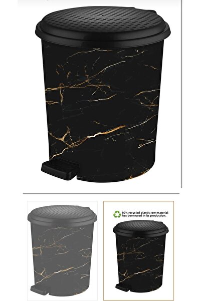LeesHome Black Marble Patterned Trash Can with Inner Bucket: 25 Liters