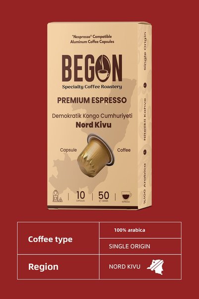 BEGON Nord Kivu Nespresso Compatible Aluminum Capsule Coffee Premium Espresso - 40 Pieces