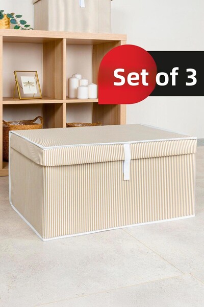 ALAS 3 части - Многофункционална (пране-съхранение-организация и т.н.) чанта за съхранение с капак, кутия Mega 60x40x30 - кафява