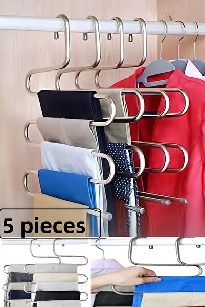 Bayev 5 Pcs Metal Hanger - 5 Compartments Pants Scarf Hanger 5 Layers Closet Organizer