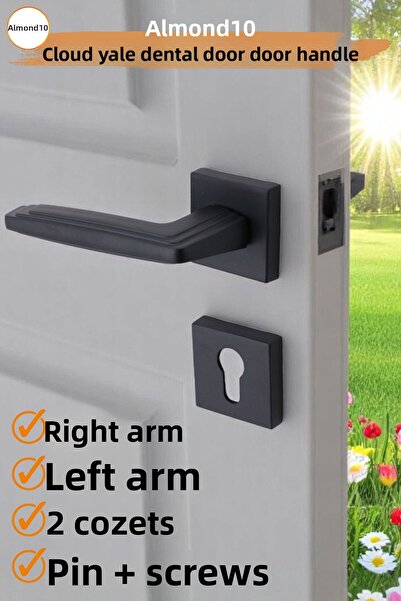 Badem10 (1 SET) Mâner de ușă exterior Cloud Yale cu blocare cu insignă pătrată neagră, potrivit pentru mânerul ușii din dreapta stânga