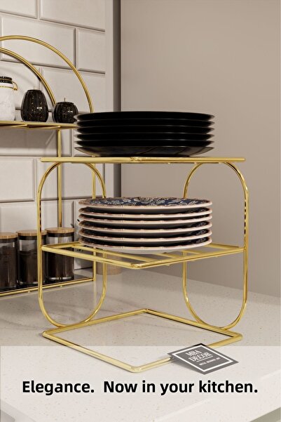 mba decor metal bending art Gold Metal 2 Tier Plate Rack – Countertop Kitchen...
