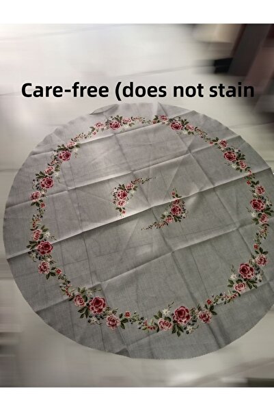 Elisam Round Worry-Free Stain-Proof Table Cloth (Gray Base Flower Pattern)