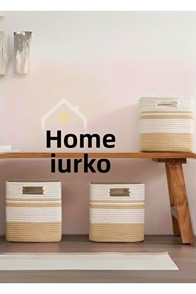 HomeTurko Jute 3-Piece Cute Straw Square Storage Set - for Home, Office, Room and Hotel