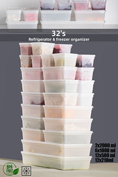 Porsima 2014 32-Piece Freezer Refrigerator Organizer Suitable for Deep Freezer Pulses Storage Container Set